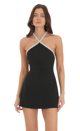 Pearl Halter Dress in Black
