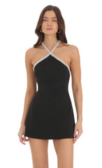 Pearl Halter Dress in Black