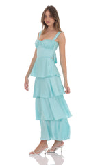 Ruffle Maxi Dress in Aqua Blue