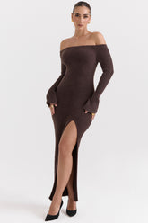 espresso knit off shoulder dress