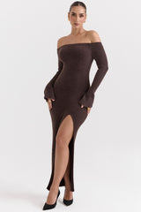espresso knit off shoulder dress
