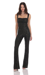 Sequin Back Tie Jumpsuit in Black