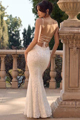 ivory lace up back maxi dress