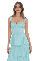 Ruffle Maxi Dress in Aqua Blue