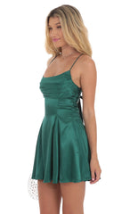 Draped Satin A-Line Dress in Green
