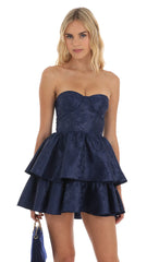 Jacquard Corset Mini Dress in Navy