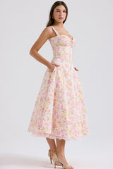 pink meadow print cotton bustier sundress
