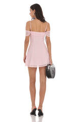 Mesh Off Shoulder Dress in Pink