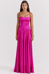 fuchsia lace up maxi dress