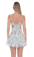 Chiffon Floral Dress in Aqua Green