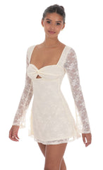 Lace Twist Cutout Dress in Cream