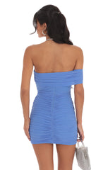 Shimmer Off Shoulder Bodycon Dress in Blue