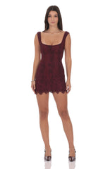 Lace Open Back Bodycon Dress in Burgundy