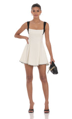 Scallop Hem Fit and Flare Dress in White