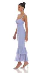 Mesh Ruched Mermaid Midi Dress in Periwinkle