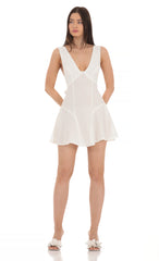 Plunge V-Neck Dress in White