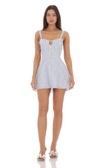 Striped Floral Triple Ties Dress in Blue