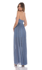 Pleated Shimmer Twist Maxi Dress in Blue