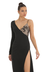 Asymmetrical Crepe Maxi Dress in Black