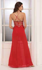 Lace Maxi Dress in Red and Gold