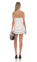 Black Thread Ruffle Dress in White