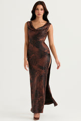 antique copper bias cut maxi dress