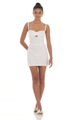 Mesh Floral Front Twist Bodycon Dress in Cream