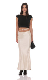 Satin Wrap Maxi Skirt in Champagne
