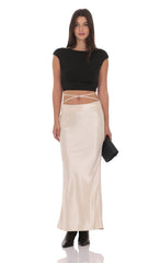 Satin Wrap Maxi Skirt in Champagne