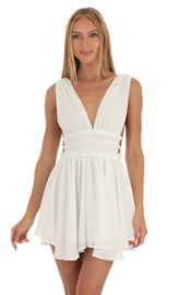 Plunge A-Line Dress in White