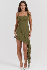 olive ruffle mini dress