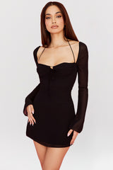 black chiffon halter mini dress