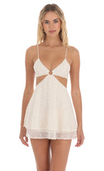 Floral Eyelet Cutout Dress in Cream