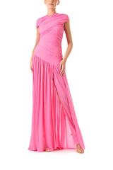 Draped Asymmetric Drop Waist Gown
