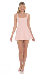 Embroidered Trim A-line Dress in Pink