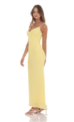 Mini Ruffle V-Neck Maxi Dress in Yellow