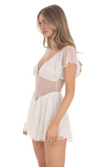 Dotted Mesh Cutout Dress in White