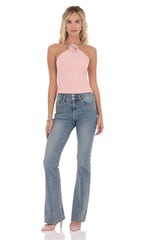 Rhinestone Rosette Top in Pink