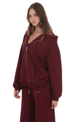 Oversize Zip-Up Hoodie in Burgundy