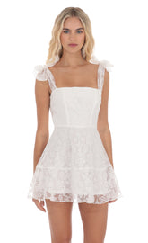 Motif Pattern A-line Dress in White