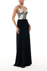 Sequin Velvet V-Neck Gown
