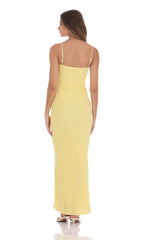 Mini Ruffle V-Neck Maxi Dress in Yellow