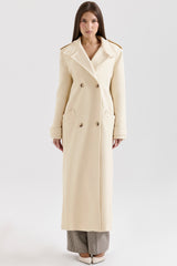cream double breasted funnel neck coat