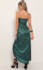 Pleated Satin Maxi Dress in Hunter Green