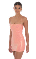 Sequin Ruffle Mini Dress in Coral