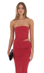 Strapless Cutout Maxi Dress in Red