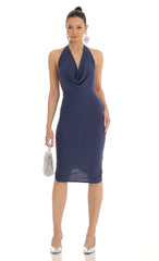 Cowl Neck Midi Dress in Blue