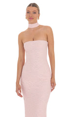 Scarf Mesh Knit Maxi Dress in Pink