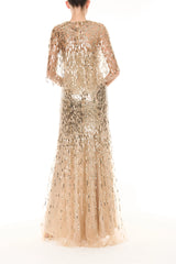 Gold Embroidered Gown With Capelet