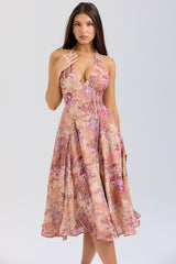 paisley patchwork print georgette halter sundress
